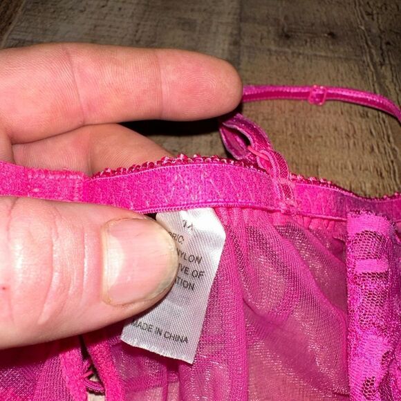 Fredericks of Hollywood pink sheer lace babydoll lingerie size 1X - Picture 11 of 11